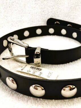 Madewell black cowhide belt with silver tone detail NWT Size S